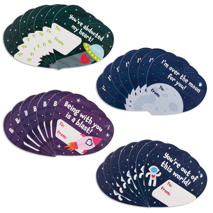 28-Piece Space Eraser Set with Valentine's Day Cards for Kids Classroom Exchange Gifts