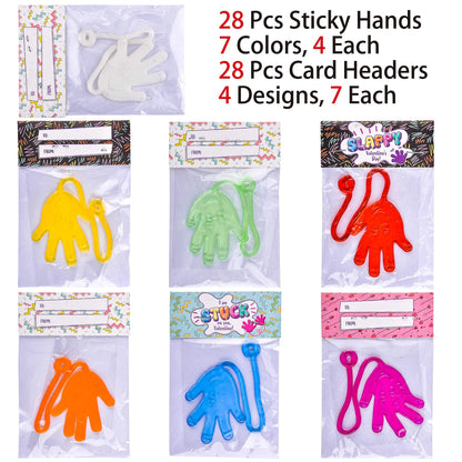 28 Pcs Sticky Hands with Valentine's Day Cards for Kids - Classroom Exchange Gifts
