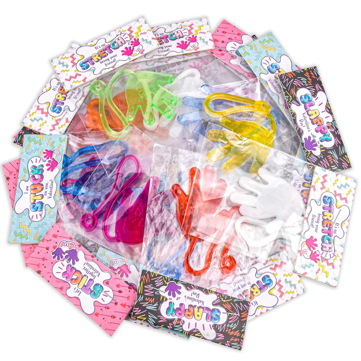 28 Pcs Sticky Hands with Valentine's Day Cards for Kids - Classroom Exchange Gifts