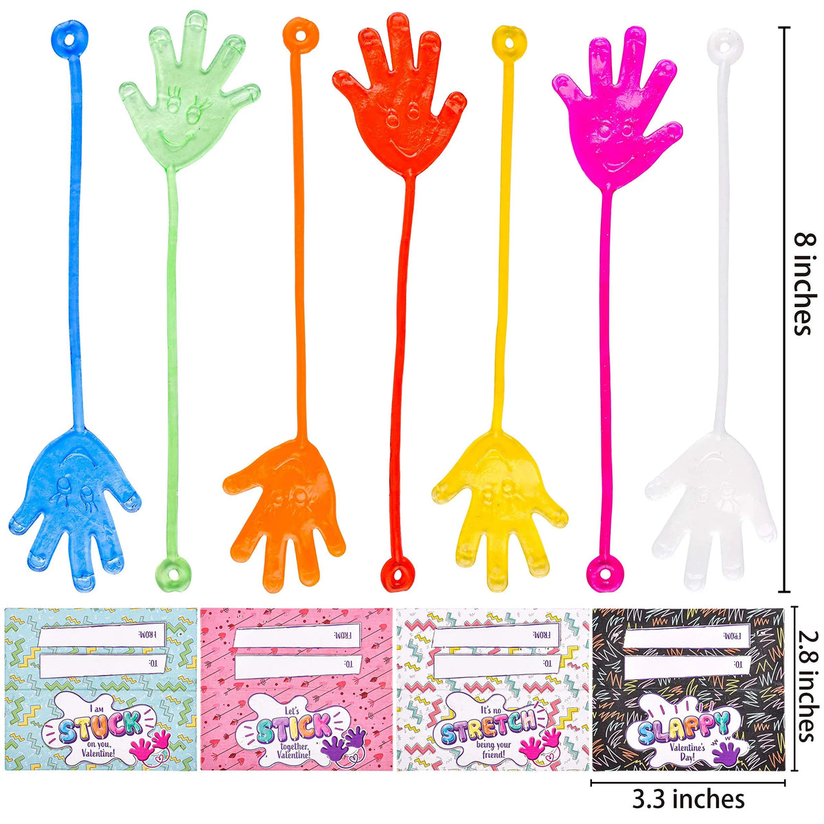 28 Pcs Sticky Hands with Valentine's Day Cards for Kids - Classroom Exchange Gifts