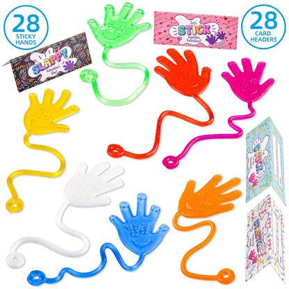 28 Pcs Sticky Hands with Valentine's Day Cards for Kids - Classroom Exchange Gifts