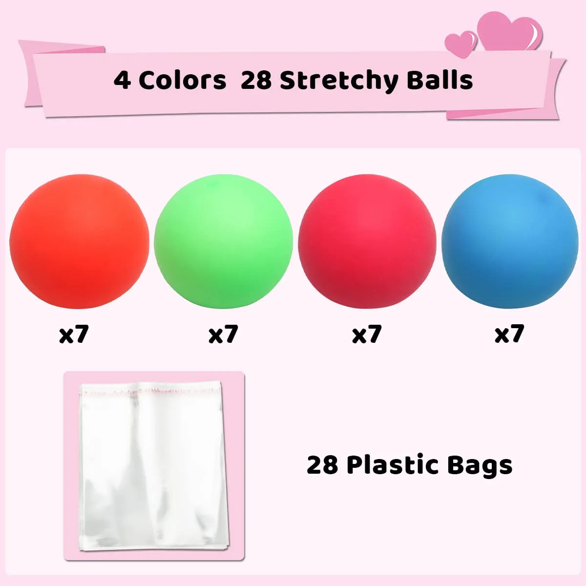 28-Pack Stretchy Squishy Toy Balls with Valentine's Day Cards for Kids