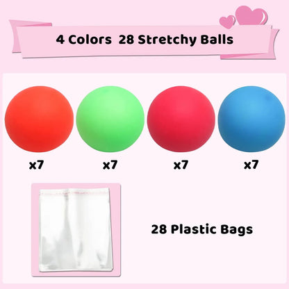 28-Pack Stretchy Squishy Toy Balls with Valentine's Day Cards for Kids