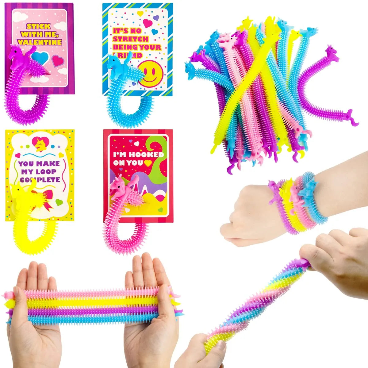 28 Stretchy Strings with Valentine's Day Cards for Kids Classroom Exchange Gifts