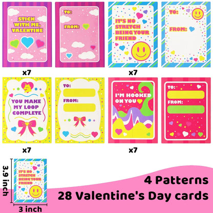 28 Stretchy Strings with Valentine's Day Cards for Kids Classroom Exchange Gifts