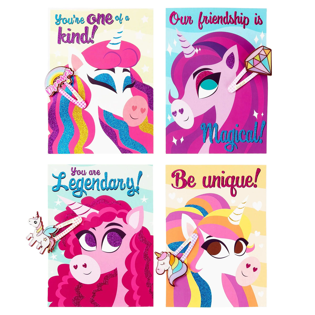 28 Unicorn Hairpins with Valentine's Day Cards for Kids Classroom Exchange Gifts