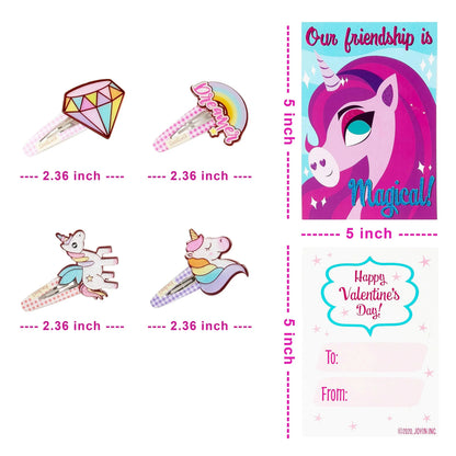 28 Unicorn Hairpins with Valentine's Day Cards for Kids Classroom Exchange Gifts