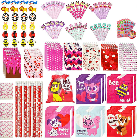 28-Piece Valentine's Day Stationery Set with Drawstring Treat Bags