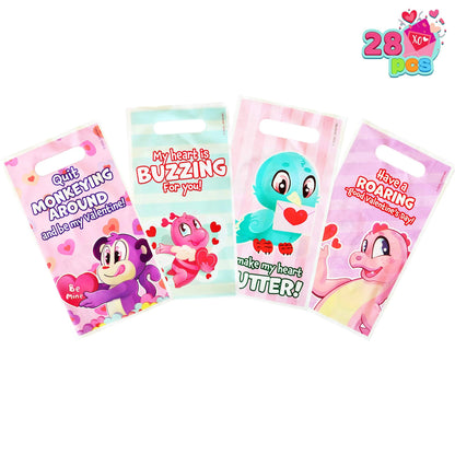28-Piece Valentine's Day Stationery Set with Treat Bags for Kids - Classroom Exchange Gifts