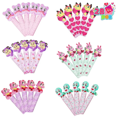 28-Piece Valentine's Day Stationery Set with Treat Bags for Kids - Classroom Exchange Gifts