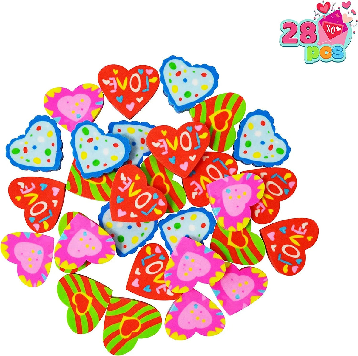28-Piece Valentine's Day Stationery Set with Treat Bags for Kids - Classroom Exchange Gifts
