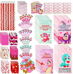 28-Piece Valentine's Day Stationery Set with Treat Bags for Kids - Classroom Exchange Gifts