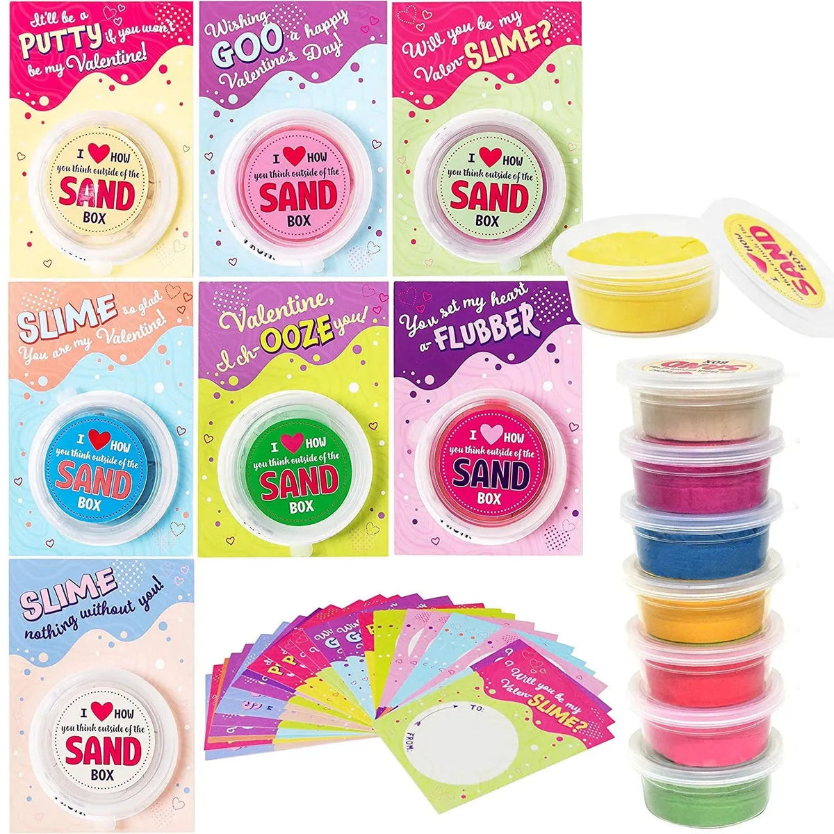 28-Pack Valentine's Sand Slime with Cards for Kids Classroom Exchange Gifts