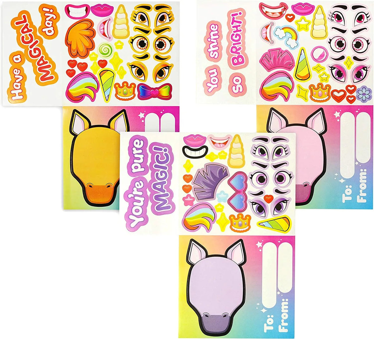 28 Valentine's Unicorn Cards with Make-a-Face Stickers