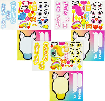 28 Valentine's Unicorn Cards with Make-a-Face Stickers