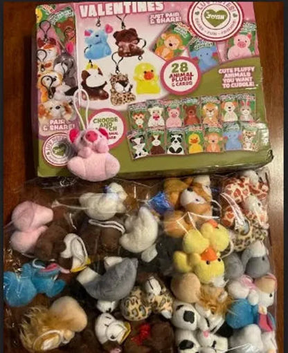 28 Animal Plushies with Valentine's Day Cards for Classroom Gift Exchange