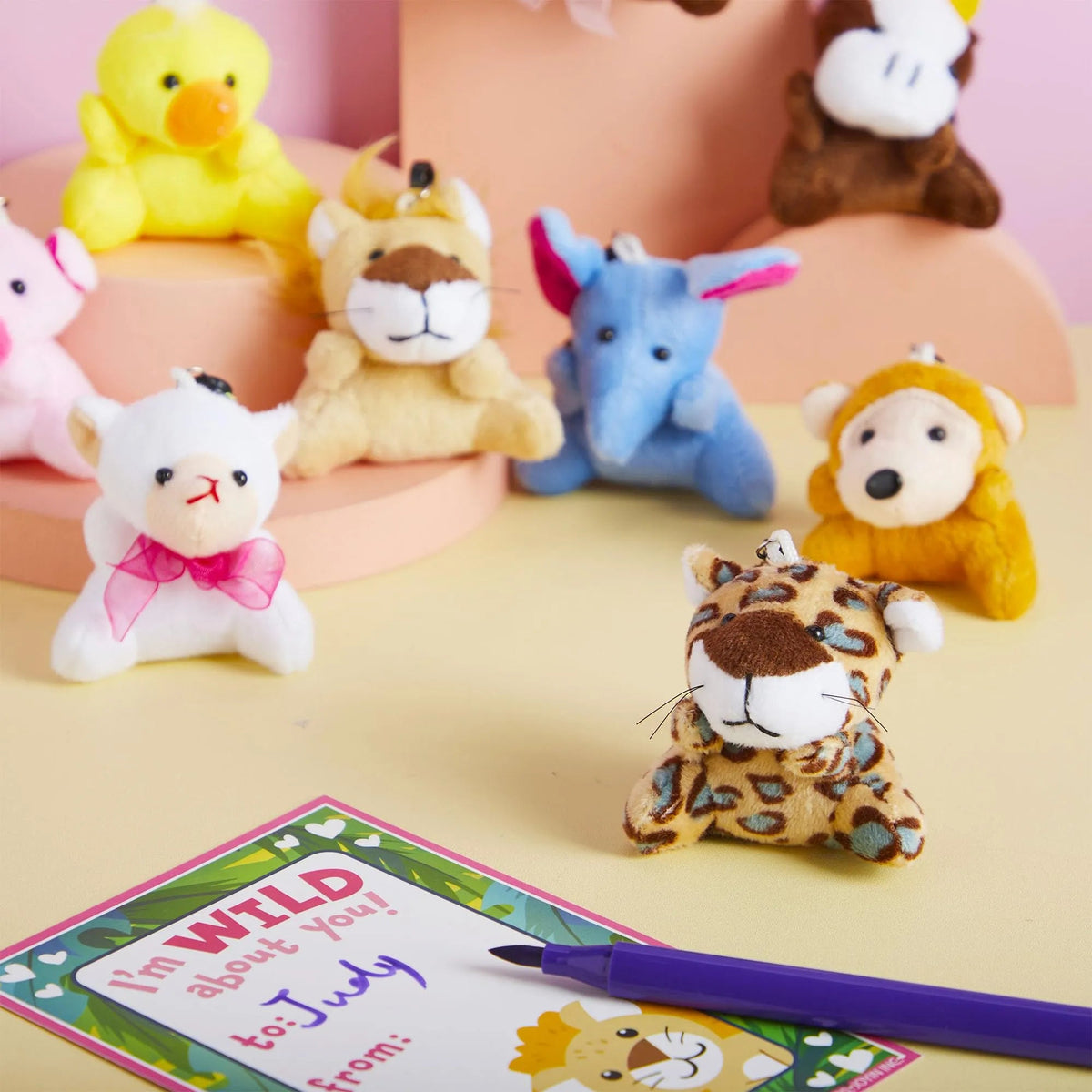 28 Animal Plushies with Valentine's Day Cards for Classroom Gift Exchange