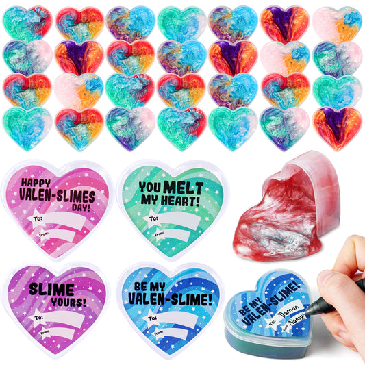 30 Cosmic Realm Slime Hearts with Valentine's Day Cards for Kids Classroom Exchange