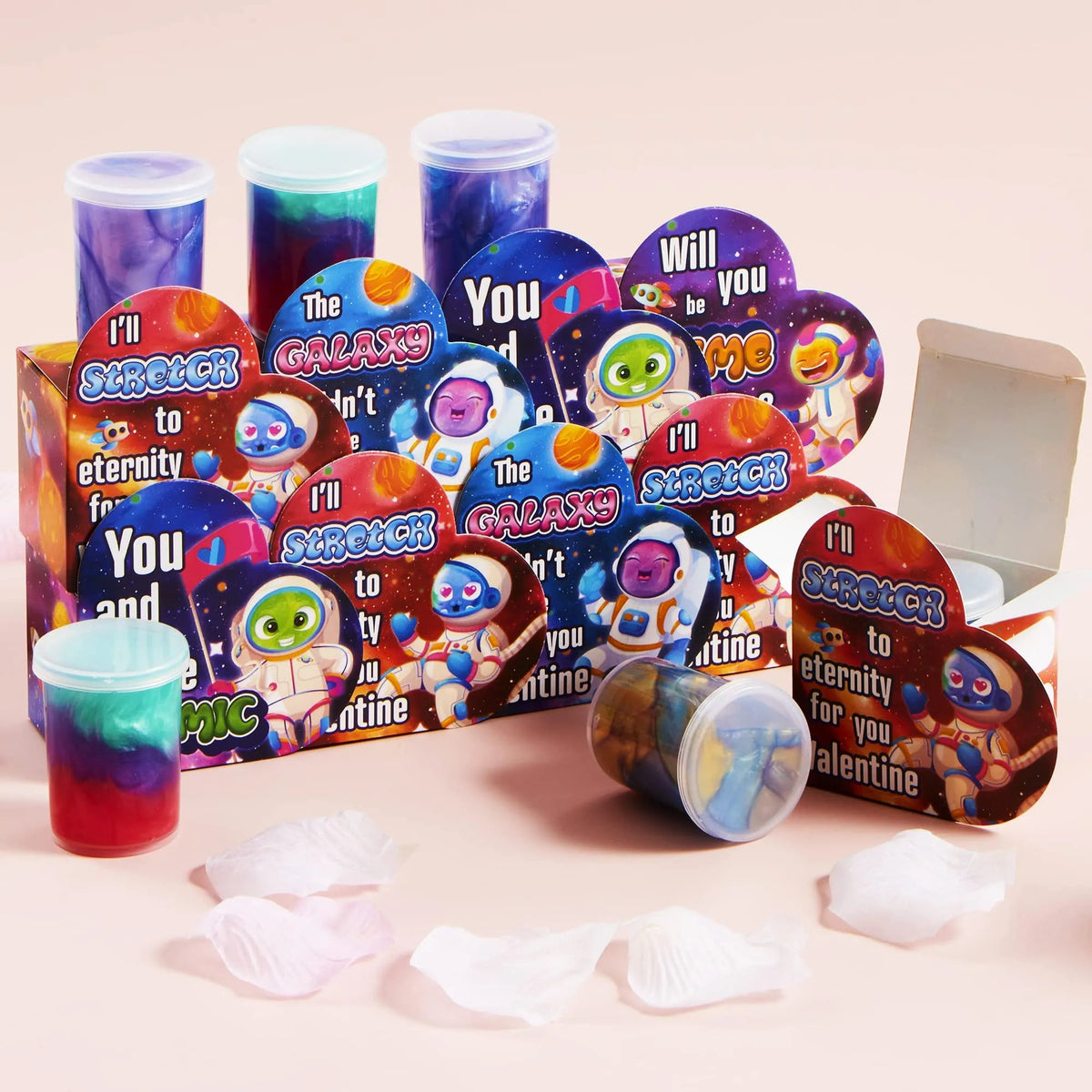 28 Cosmic Realm Valentine Slime Boxes with Kids' Cards