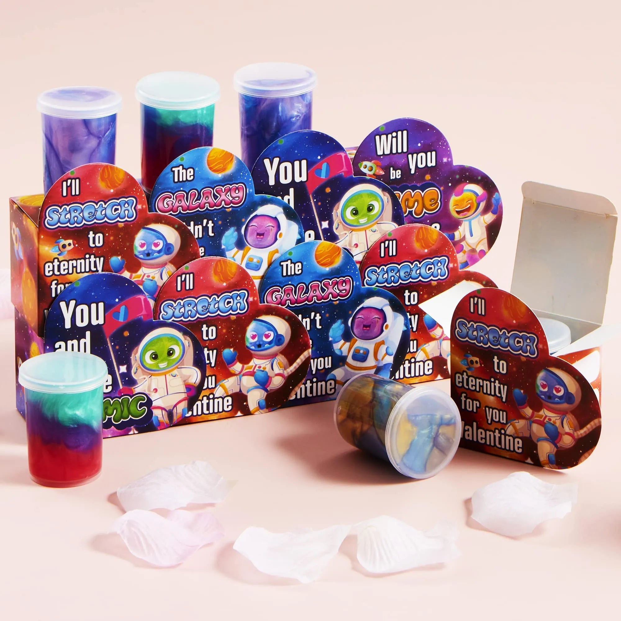 28 Cosmic Realm Valentine Slime Boxes with Kids' Cards