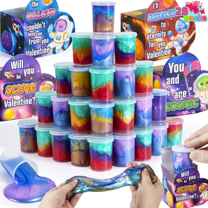 28 Cosmic Realm Valentine Slime Boxes with Kids' Cards