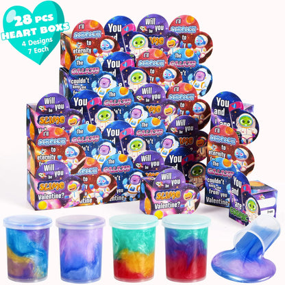 28 Cosmic Realm Valentine Slime Boxes with Kids' Cards