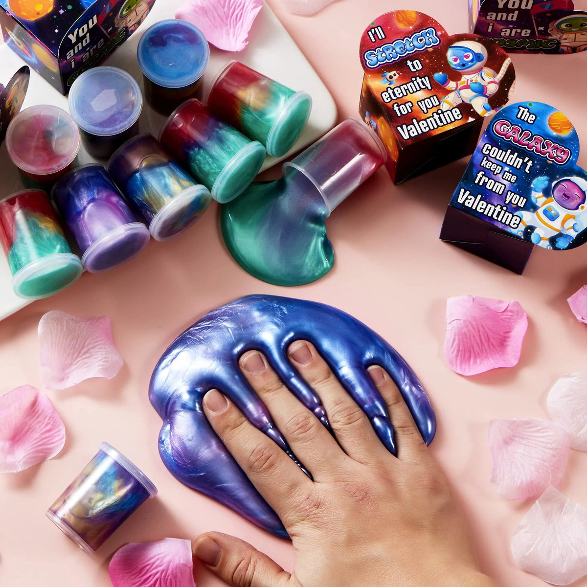 28 Cosmic Realm Valentine Slime Boxes with Kids' Cards