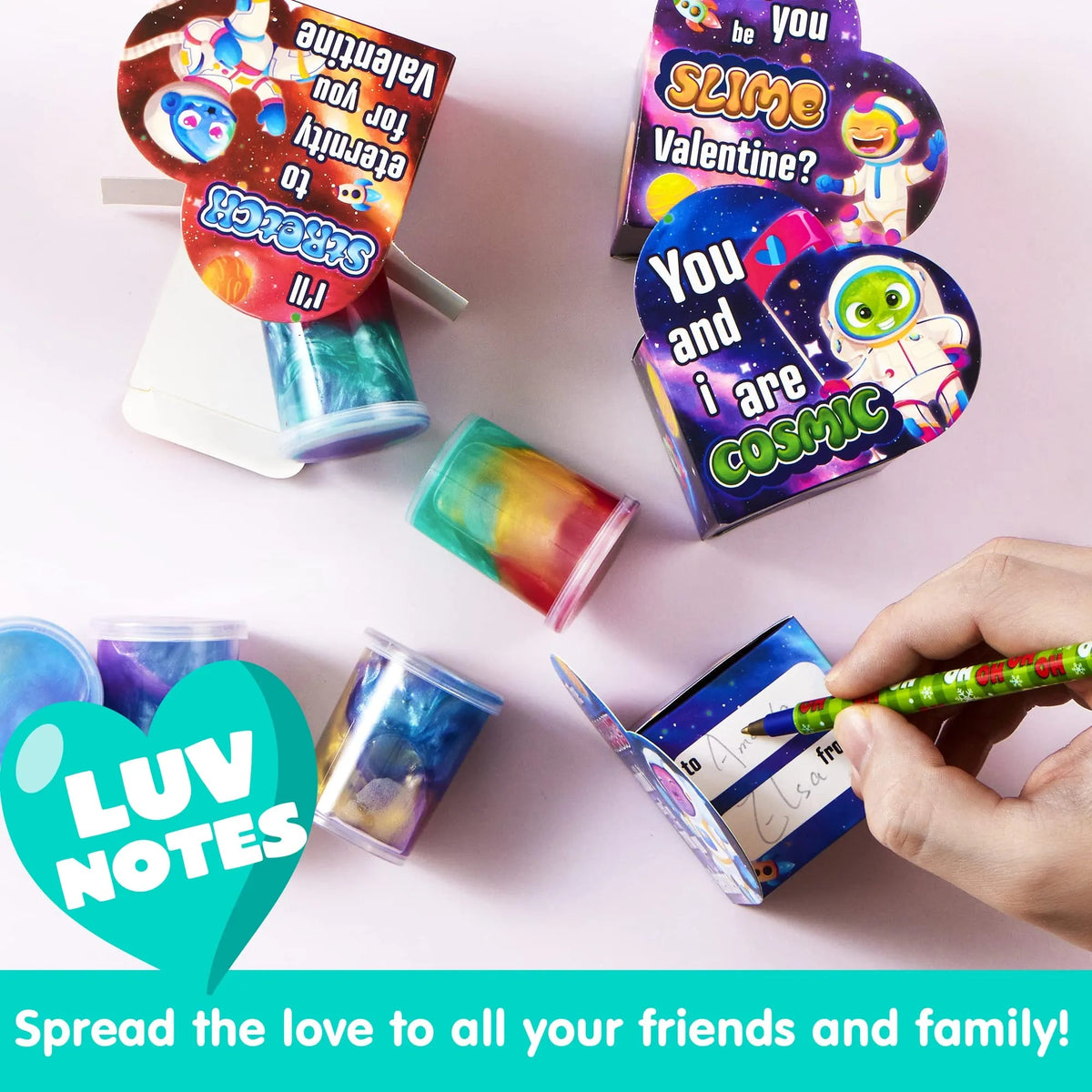 28 Cosmic Realm Valentine Slime Boxes with Kids' Cards
