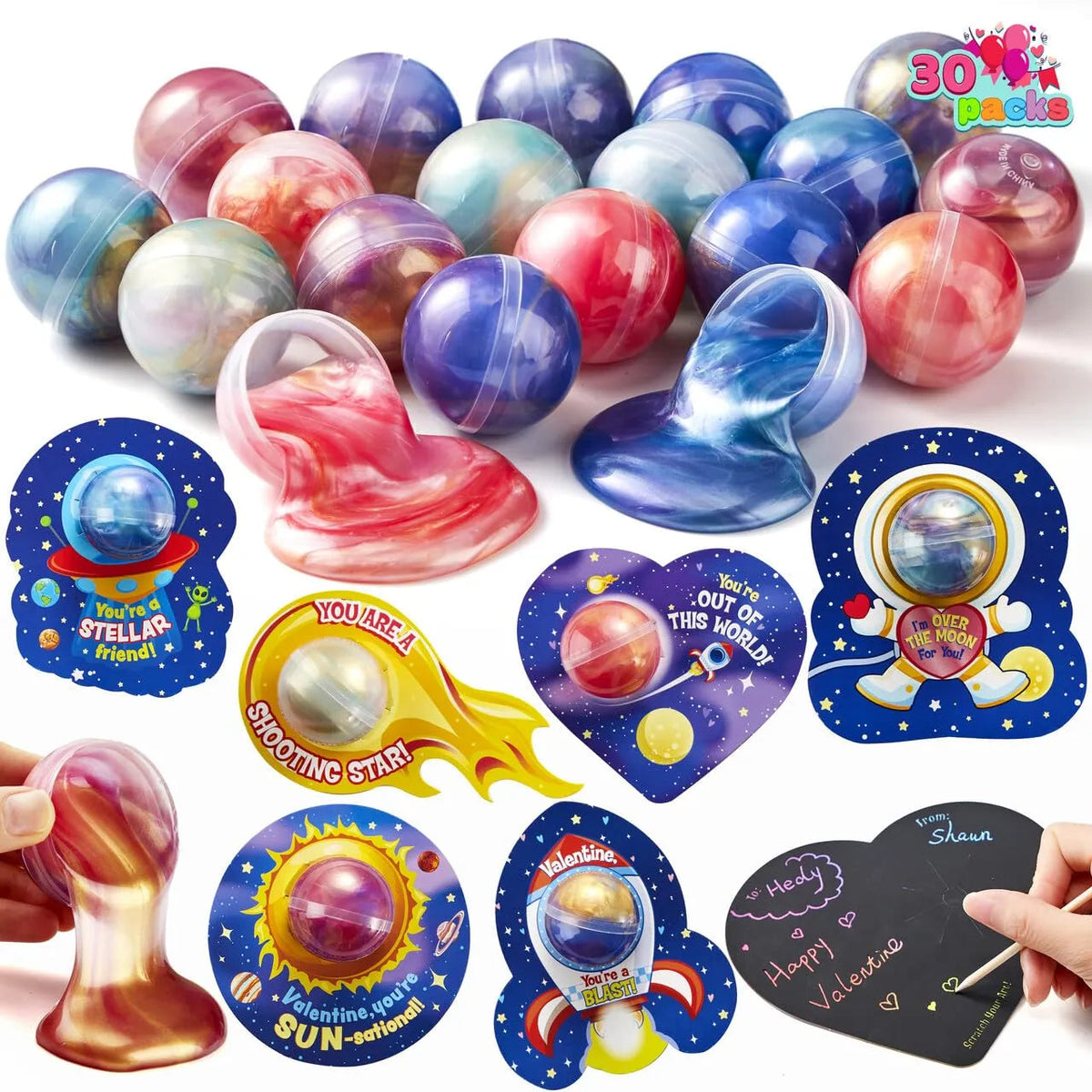 30 Cosmic Realm Valentine Slime Kits with Kids' Cards