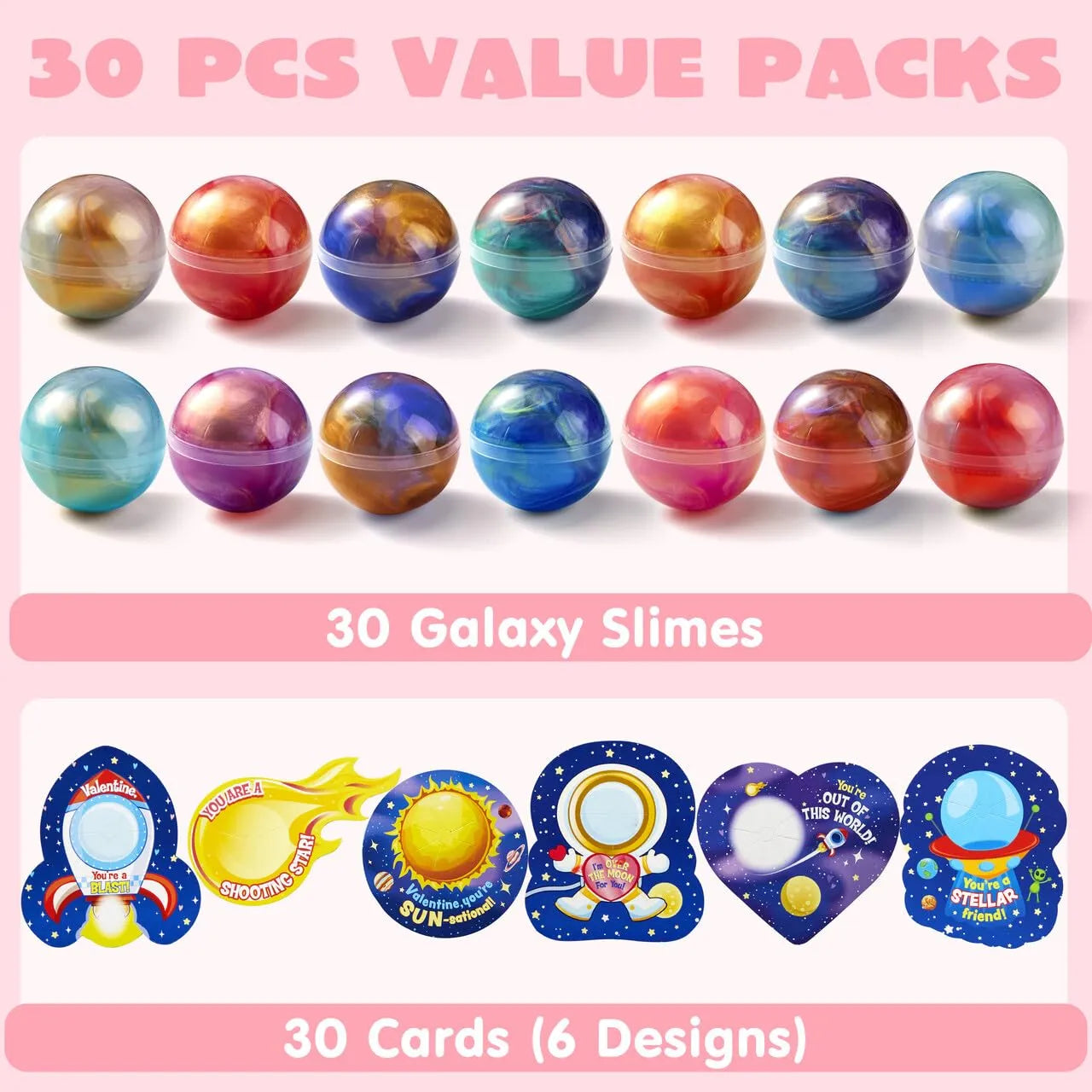 30 Cosmic Realm Valentine Slime Kits with Kids' Cards