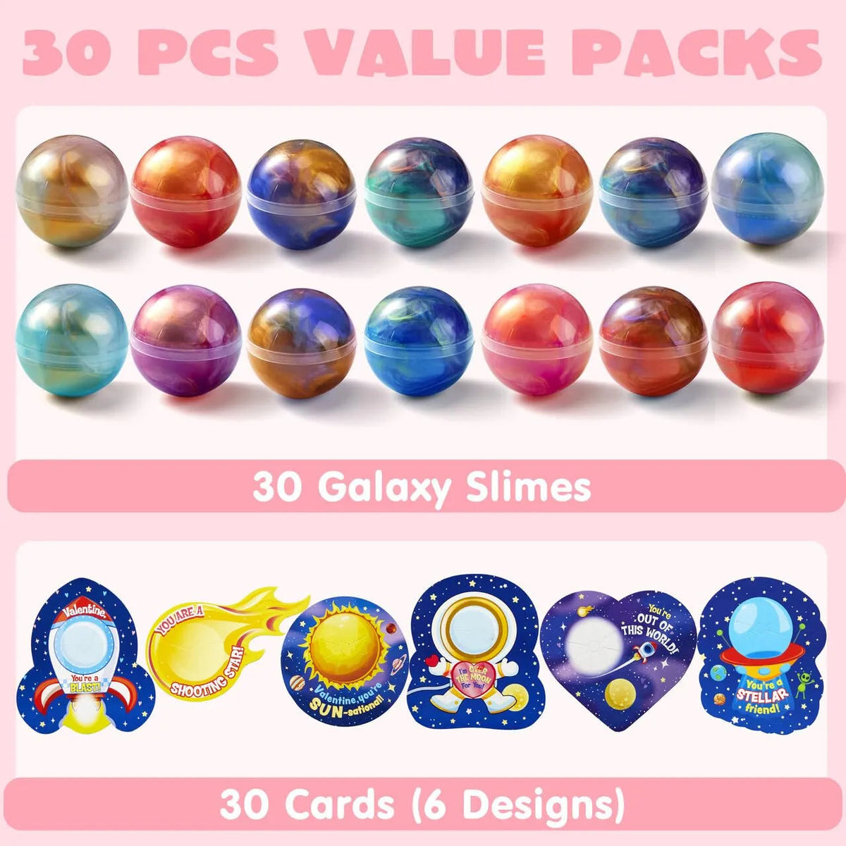 30 Cosmic Realm Valentine Slime Kits with Kids' Cards