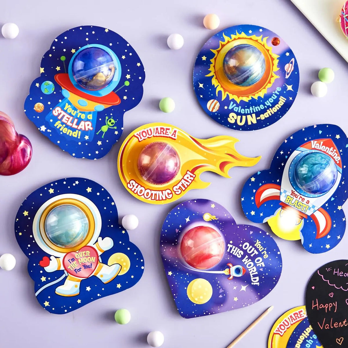 30 Cosmic Realm Valentine Slime Kits with Kids' Cards