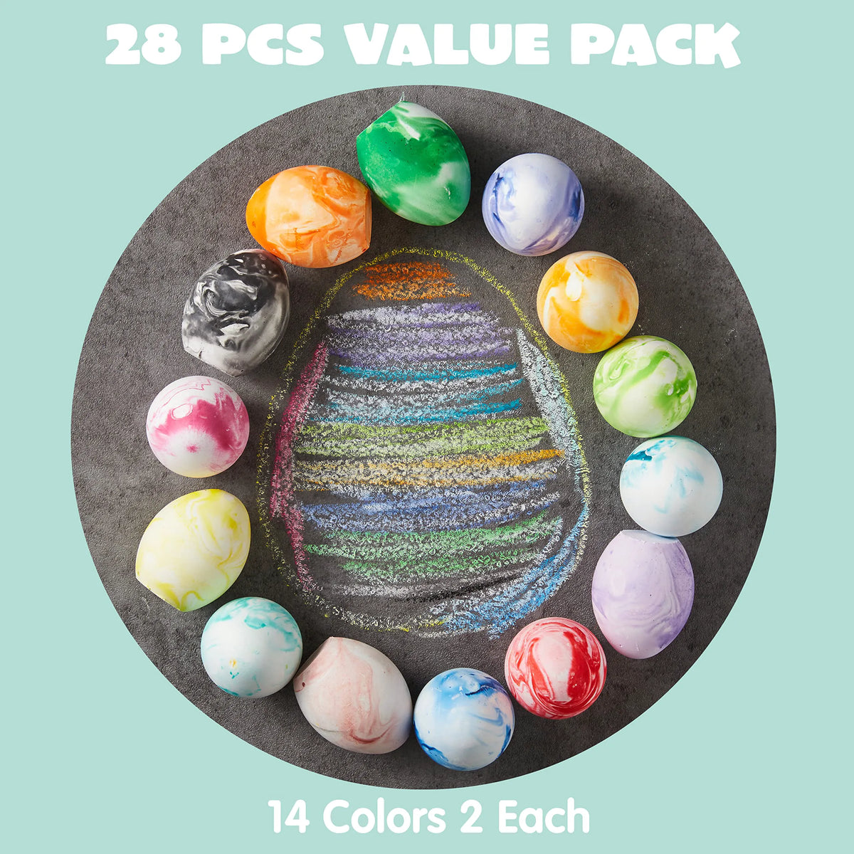 28 Easter Sidewalk Chalk Eggs in Marble Colors for Kids Party Favors