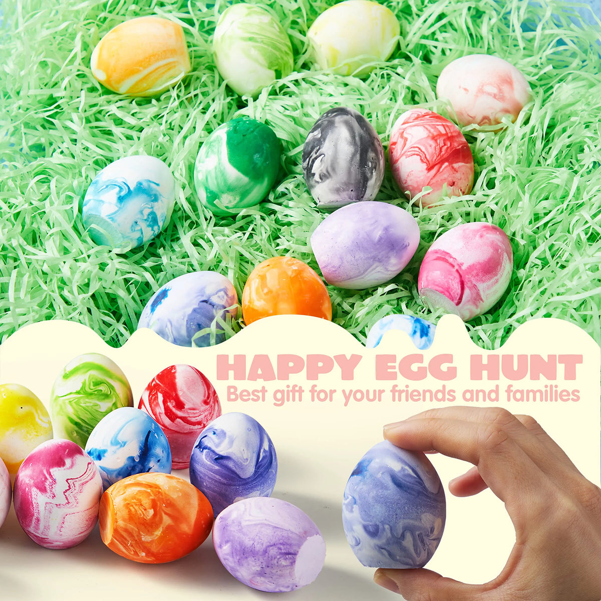 28 Easter Sidewalk Chalk Eggs in Marble Colors for Kids Party Favors