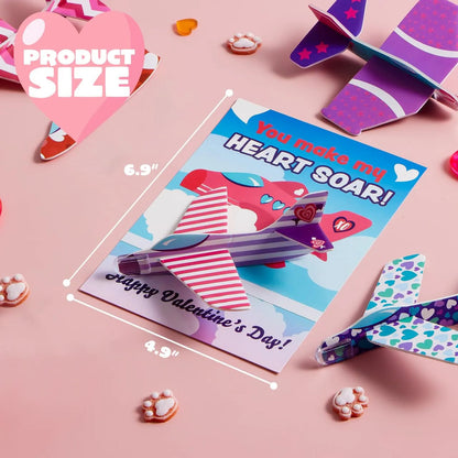 28 Foam Airplanes with Valentine's Day Cards for Kids - Classroom Exchange Gifts