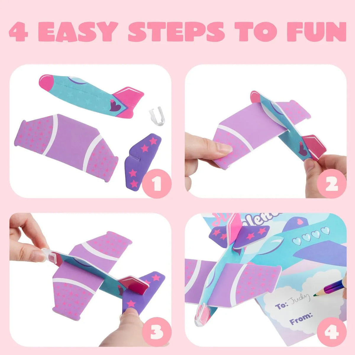28 Foam Airplanes with Valentine's Day Cards for Kids - Classroom Exchange Gifts