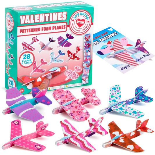 28 Foam Airplanes with Valentine's Day Cards for Kids - Classroom Exchange Gifts