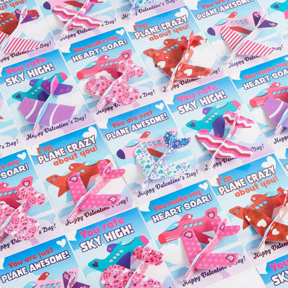 28 Foam Airplanes with Valentine's Day Cards for Kids - Classroom Exchange Gifts