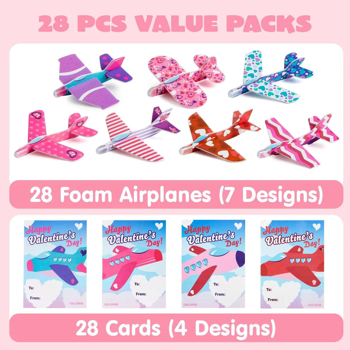 28 Foam Airplanes with Valentine's Day Cards for Kids - Classroom Exchange Gifts
