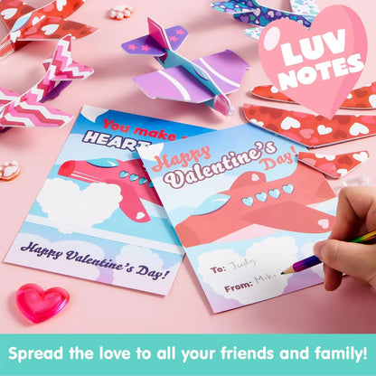 28 Foam Airplanes with Valentine's Day Cards for Kids - Classroom Exchange Gifts