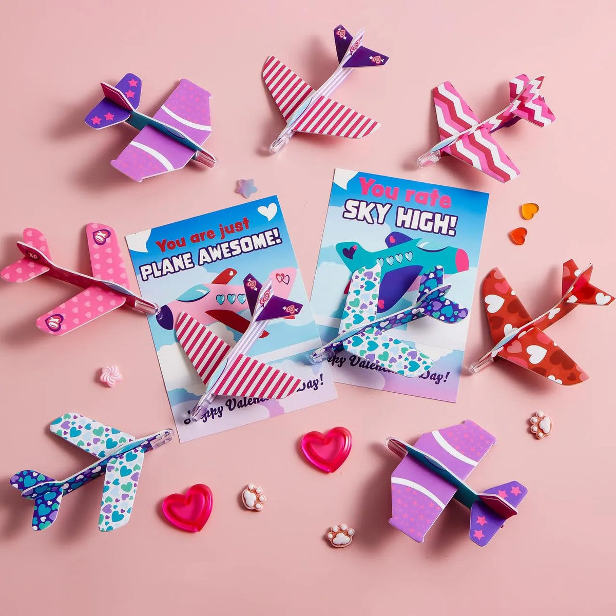 28 Foam Airplanes with Valentine's Day Cards for Kids - Classroom Exchange Gifts