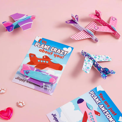 28 Foam Airplanes with Valentine's Day Cards for Kids - Classroom Exchange Gifts