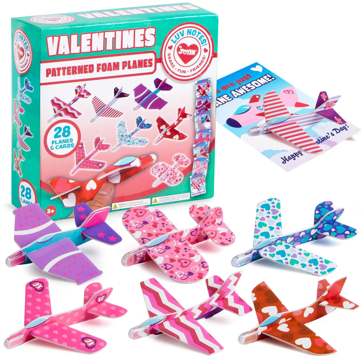 28 Foam Airplanes with Valentine's Day Cards for Kids - Classroom Exchange Gifts