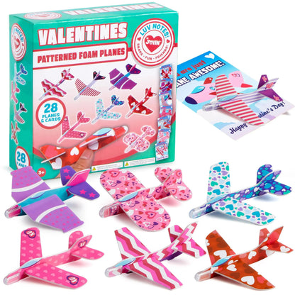 28 Foam Airplanes with Valentine's Day Cards for Kids - Classroom Exchange Gifts