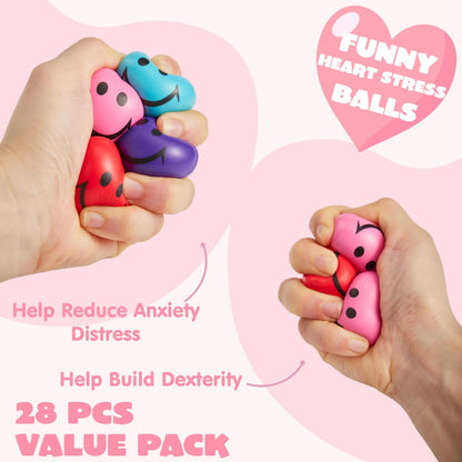 28 Heart-Shaped Squeeze Balls with Valentine's Day Cards for Kids - Classroom Exchange Gifts