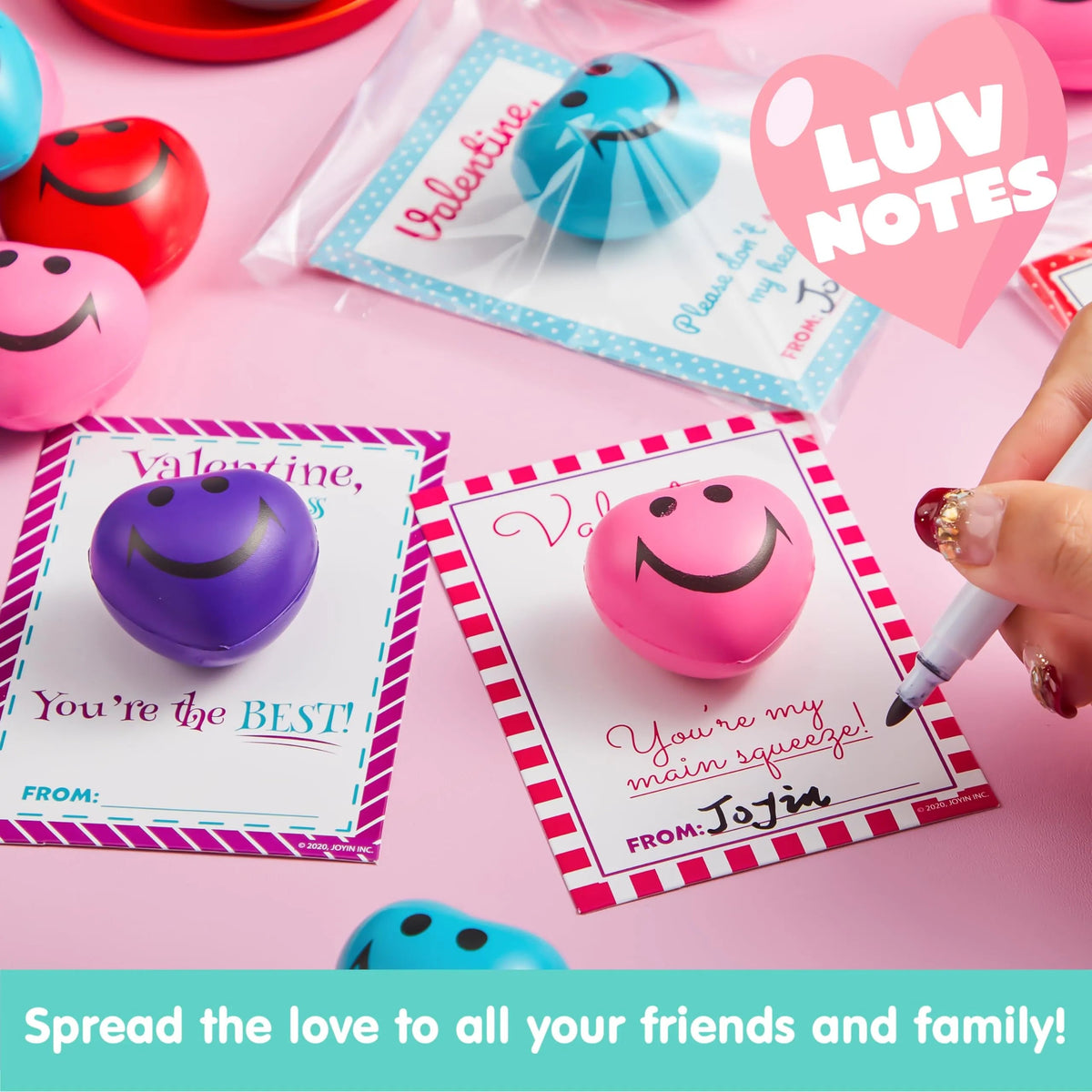 28 Heart-Shaped Squeeze Balls with Valentine's Day Cards for Kids - Classroom Exchange Gifts