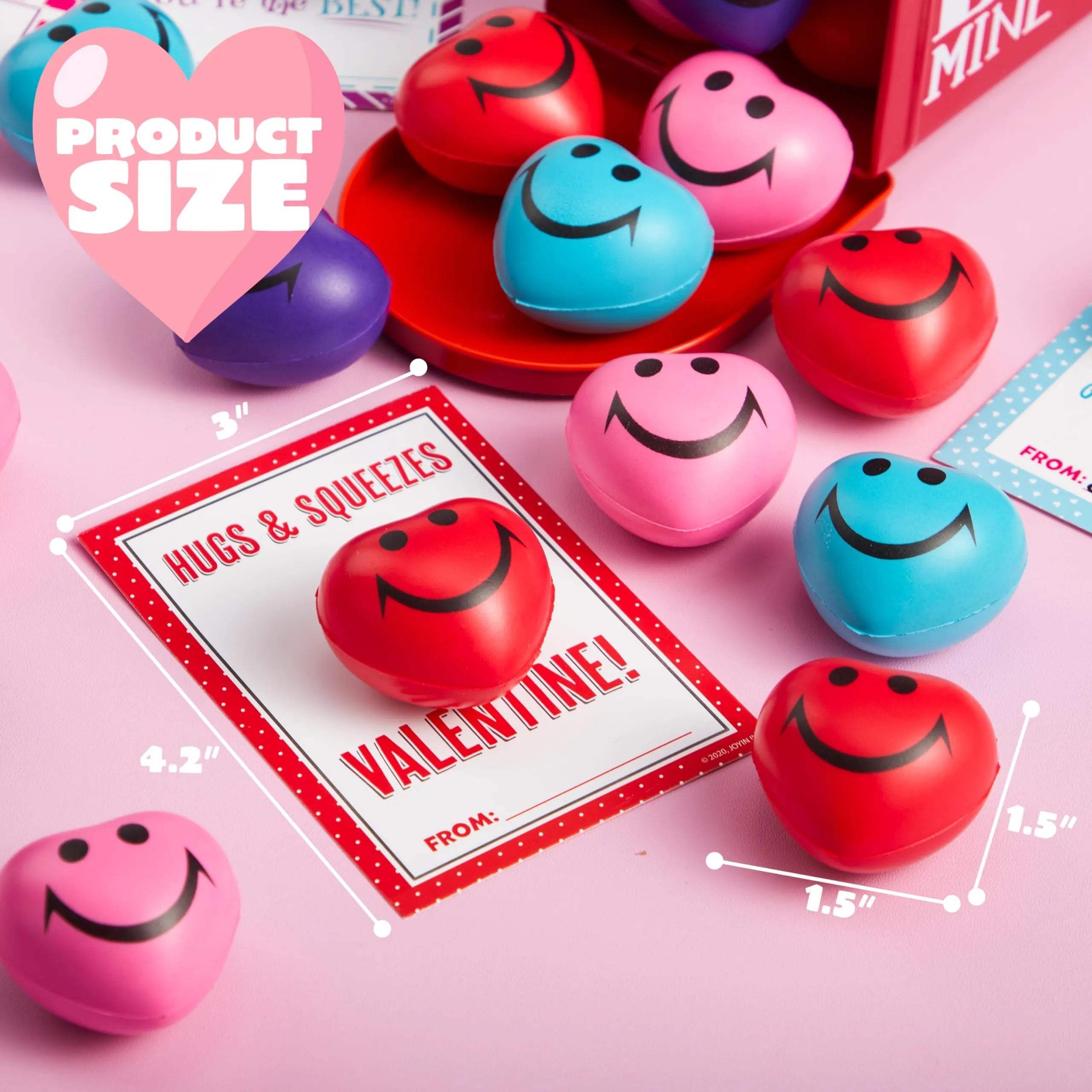28 Heart-Shaped Squeeze Balls with Valentine's Day Cards for Kids - Classroom Exchange Gifts