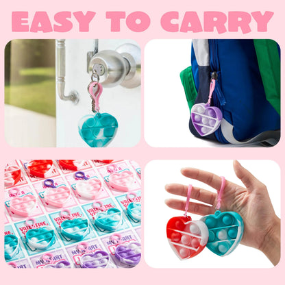 28 Heart-Shaped Push Pop Fidget Toys with Valentine's Day Cards for Kids Classroom Exchange Gifts