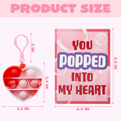 28 Heart-Shaped Push Pop Fidget Toys with Valentine's Day Cards for Kids Classroom Exchange Gifts