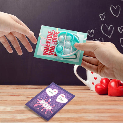 28 Heart-Shaped Push Pop Fidget Toys with Valentine's Day Cards for Kids Classroom Exchange Gifts